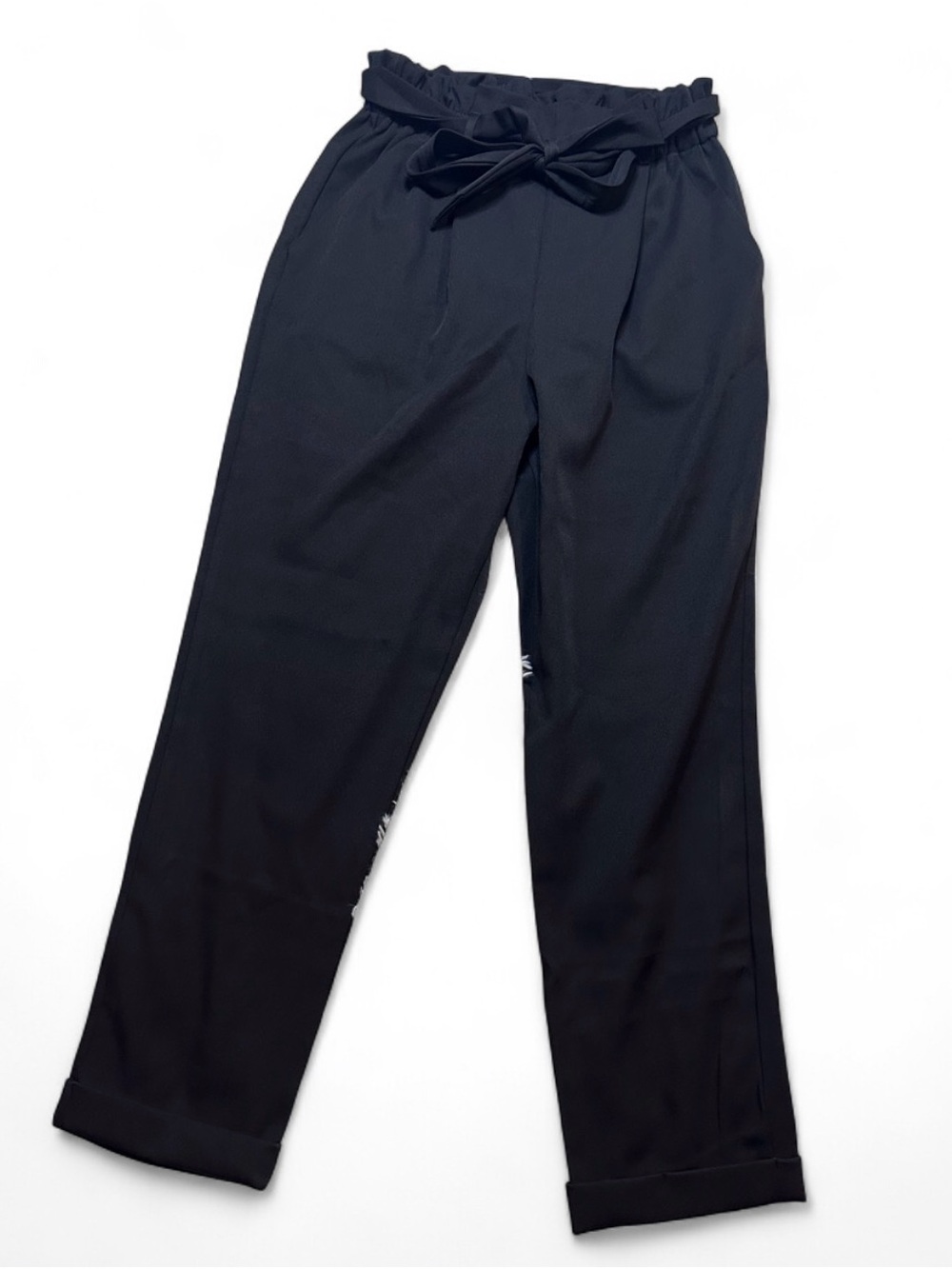 Sienna Sky Black Paperbag Waist Tie-Front Chinos